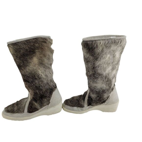 Winter Boots Sherpa Lined Rubber Sole Leather Reindeer Fur Calf Height Sz 7.5 - Picture 6 of 12